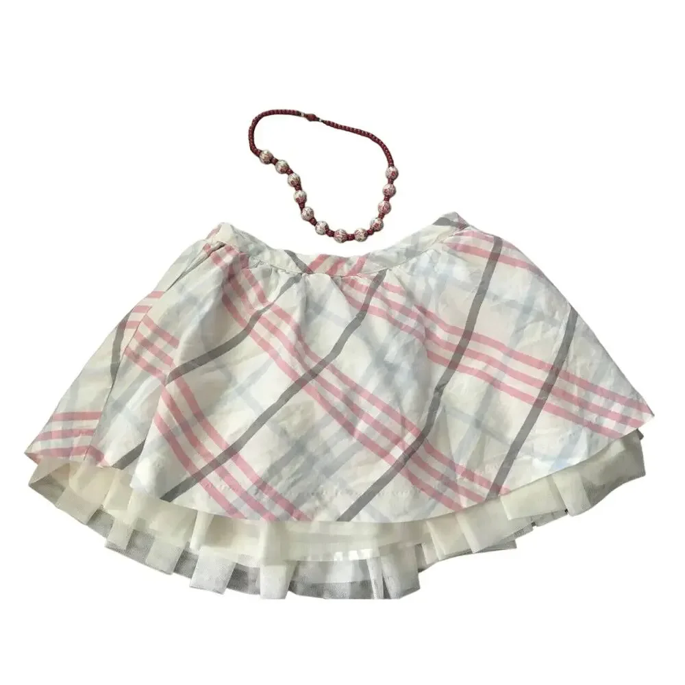 GYMBOREE Kids Girls Plaid Tutu skirt ivory pink 100% Cotton Size 7